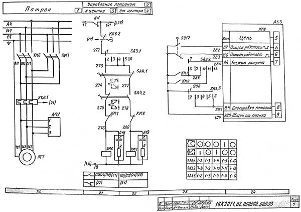 Електрична схема токарного верстата з ОСУ 16К20Т1 Електрична схема токарного верстата з ОСУ 16К20Т1